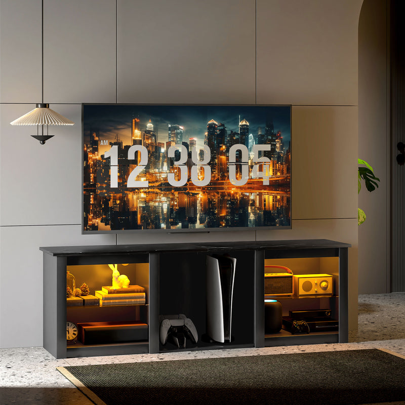 HOMCOM 160cm TV Unit W/ LED Lights For 65 Inch TV Modern TV Stand Cabinet Black