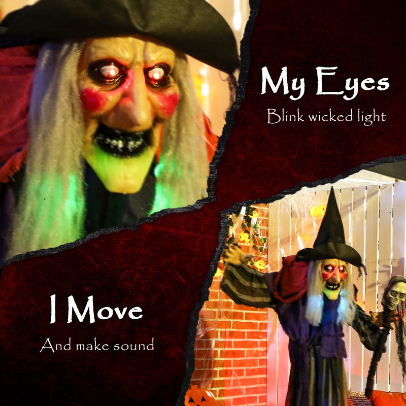 Outsunny Voice Activated Halloween Animatronics Standing Witch & Skull Staff