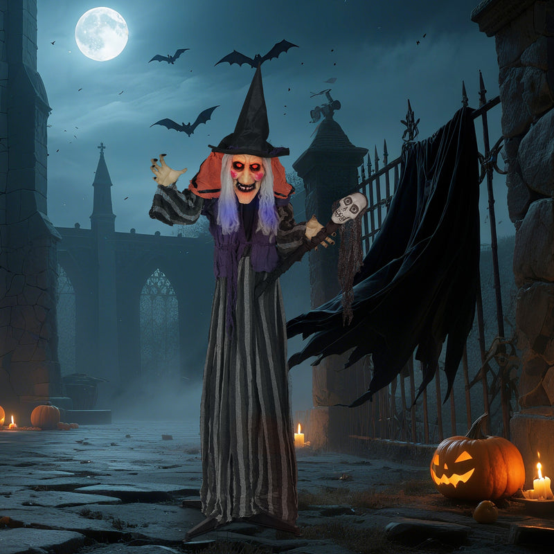 Outsunny Voice Activated Halloween Animatronics Standing Witch & Skull Staff