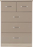 NEVADA 3+2 DRAWER CHEST - OYSTER GLOSS/LIGHT OAK EFFECT VENEER