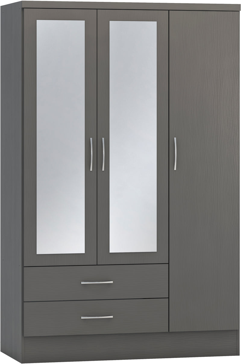 NEVADA 3 DOOR 2 DRAWER WARDROBE - 3D EFFECT GREY