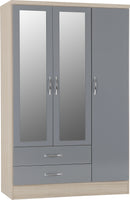 NEVADA 3 DOOR 2 DRAWER WARDROBE - GREY GLOSS/LIGHT OAK EFFECT VENEER