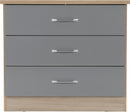 NEVADA 3 DRAWER CHEST - GREY GLOSS/LIGHT OAK EFFECT VENEER