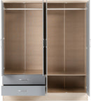 NEVADA 4 DOOR 2 DRAWER WARDROBE - GREY GLOSS/LIGHT OAK EFFECT VENEER