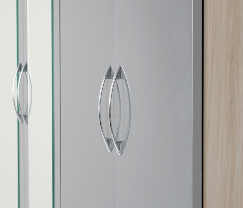 NEVADA 4 DOOR 2 DRAWER WARDROBE - GREY GLOSS/LIGHT OAK EFFECT VENEER