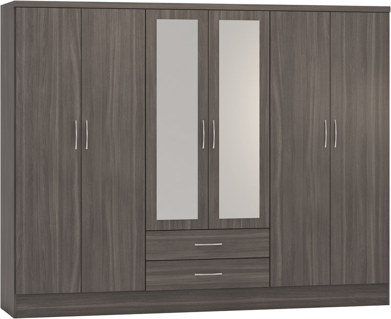 NEVADA 6 DOOR 2 DRAWER WARDROBE - BLACK WOOD GRAIN