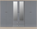 NEVADA 6 DOOR 2 DRAWER WARDROBE - GREY GLOSS/LIGHT OAK EFFECT VENEER