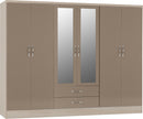 NEVADA 6 DOOR 2 DRAWER WARDROBE - OYSTER GLOSS/LIGHT OAK EFFECT VENEER