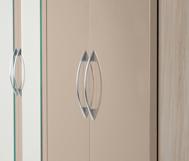 NEVADA 6 DOOR 2 DRAWER WARDROBE - OYSTER GLOSS/LIGHT OAK EFFECT VENEER