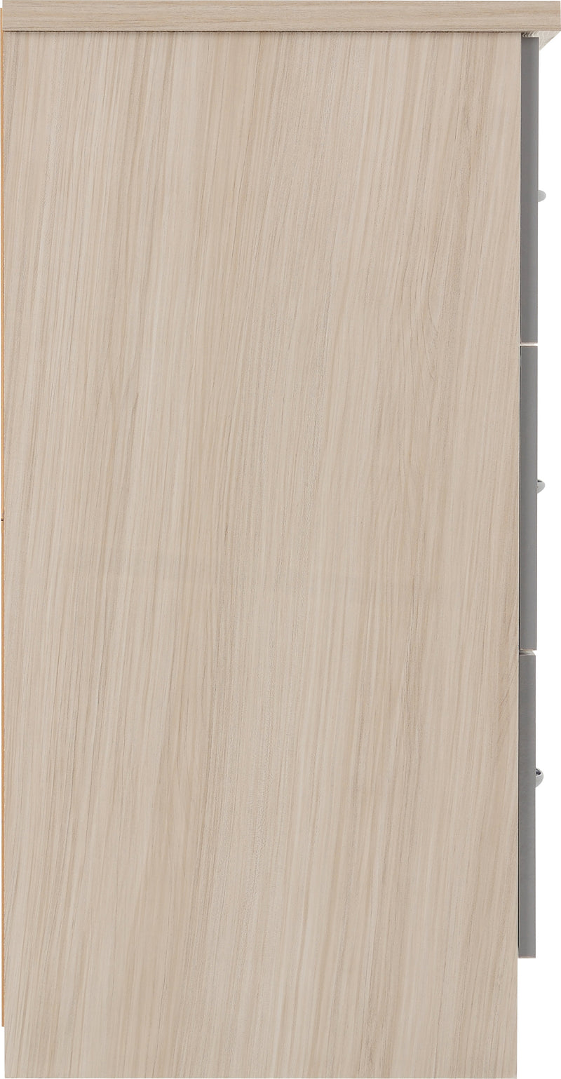 NEVADA 6 DRAWER CHEST - GREY GLOSS/LIGHT OAK EFFECT VENEER