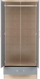 NEVADA MIRRORED 2 DOOR WARDROBE - GREY GLOSS/LIGHT OAK EFFECT VENEER