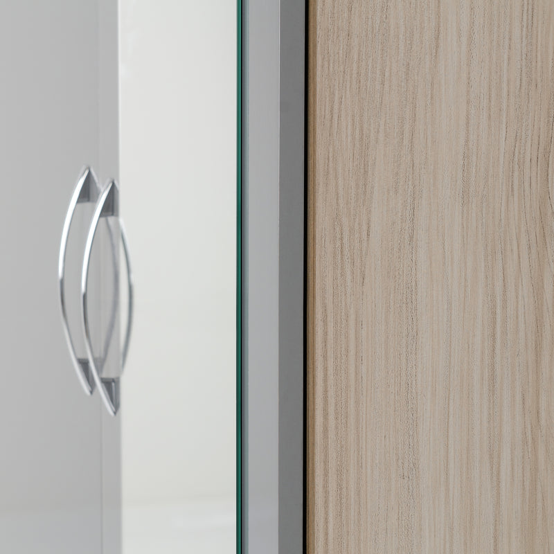 NEVADA MIRRORED 2 DOOR WARDROBE - GREY GLOSS/LIGHT OAK EFFECT VENEER