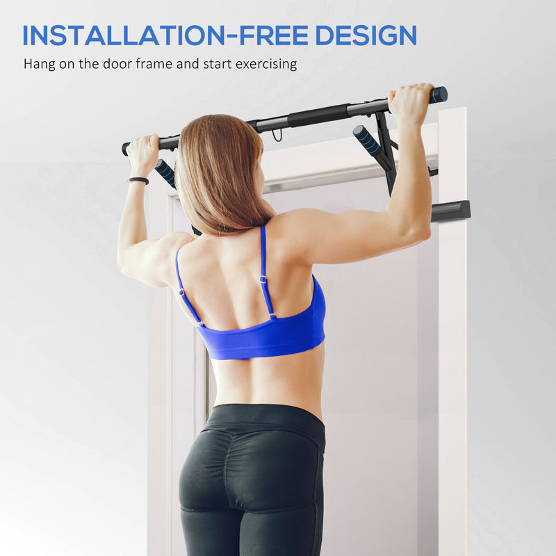 SPORTNOW Pull-Up Bar Doorway Push Up Stand w/ Resistance Bands, Blue