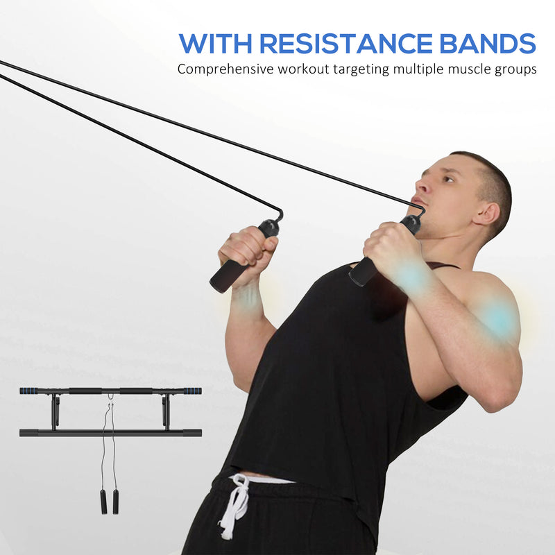 SPORTNOW Pull-Up Bar Doorway Push Up Stand w/ Resistance Bands, Blue