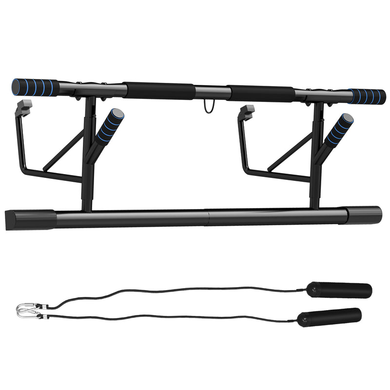 SPORTNOW Pull-Up Bar Doorway Push Up Stand w/ Resistance Bands, Blue