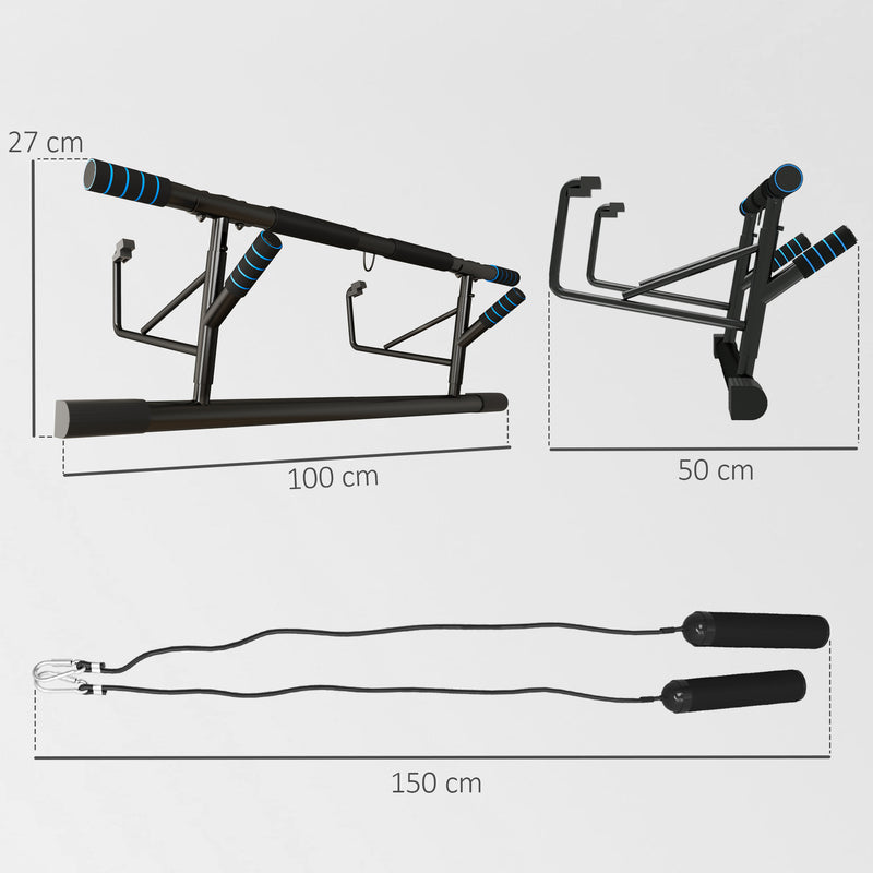 SPORTNOW Pull-Up Bar Doorway Push Up Stand w/ Resistance Bands, Blue