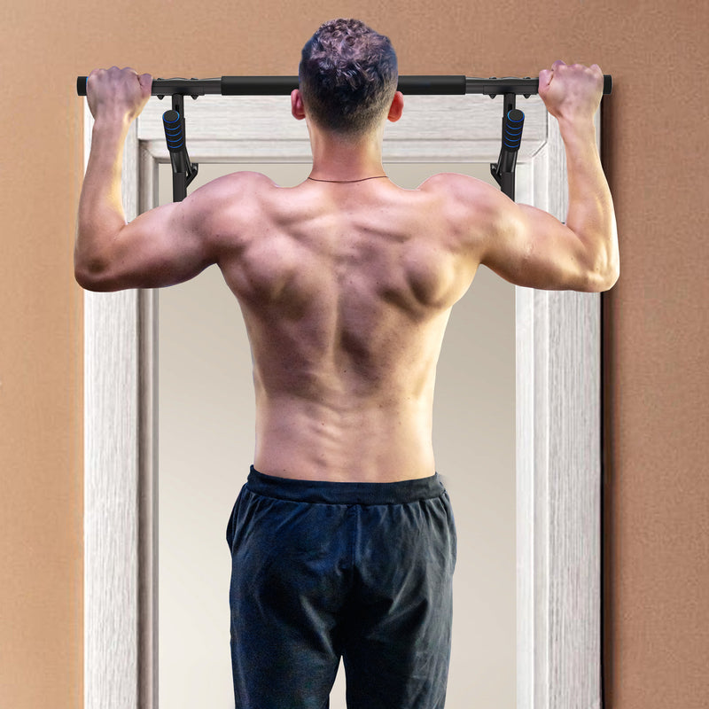 SPORTNOW Pull-Up Bar Doorway Push Up Stand w/ Resistance Bands, Blue
