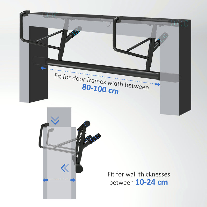 SPORTNOW Pull-Up Bar Doorway Push Up Stand w/ Resistance Bands, Blue