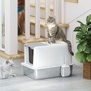 PawHut Stainless Steel Cat Litter Box with Removable Lid, Scoop, White
