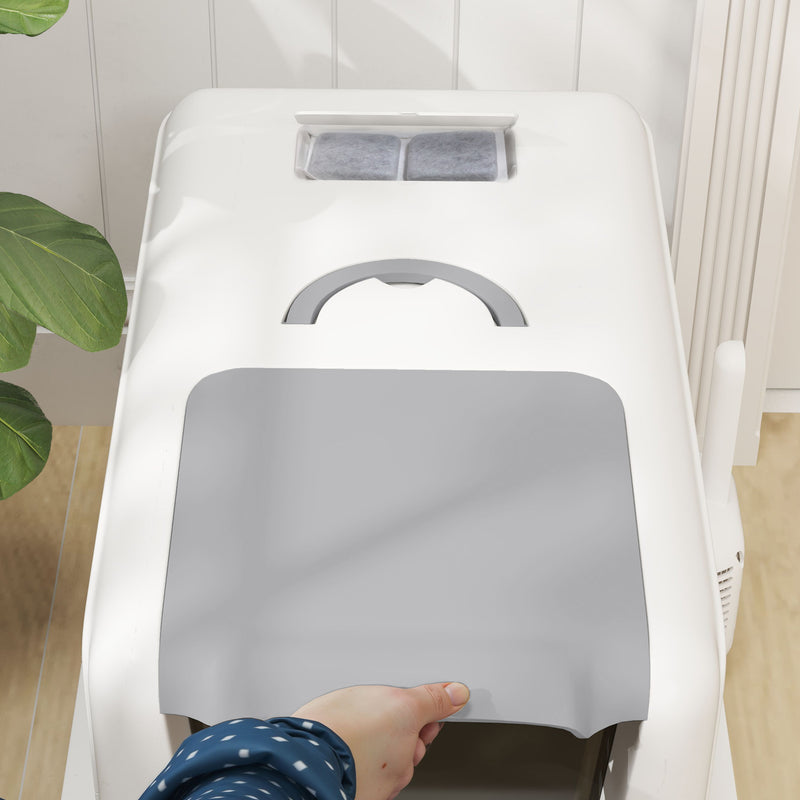 PawHut Stainless Steel Cat Litter Box with Removable Lid, Scoop, White