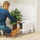 PawHut Stainless Steel Cat Litter Box with Removable Lid, Scoop, White