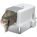 PawHut Stainless Steel Cat Litter Box with Removable Lid, Scoop, White