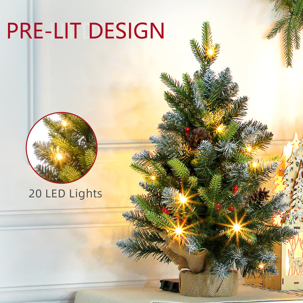 Led Tabletop Tree HOMCOM 2 Pieces Prelit Artificial Tabletop Christmas Trees, LED Displa