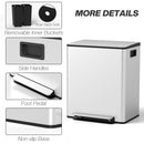 HOMCOM 2 x 25L Double Kitchen Bin, Pedal Bin with Soft-Close Lid, Silver