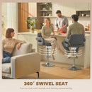 HOMCOM Bar Stools Adjustable Swivel With Armrest Set Of 2 Grey
