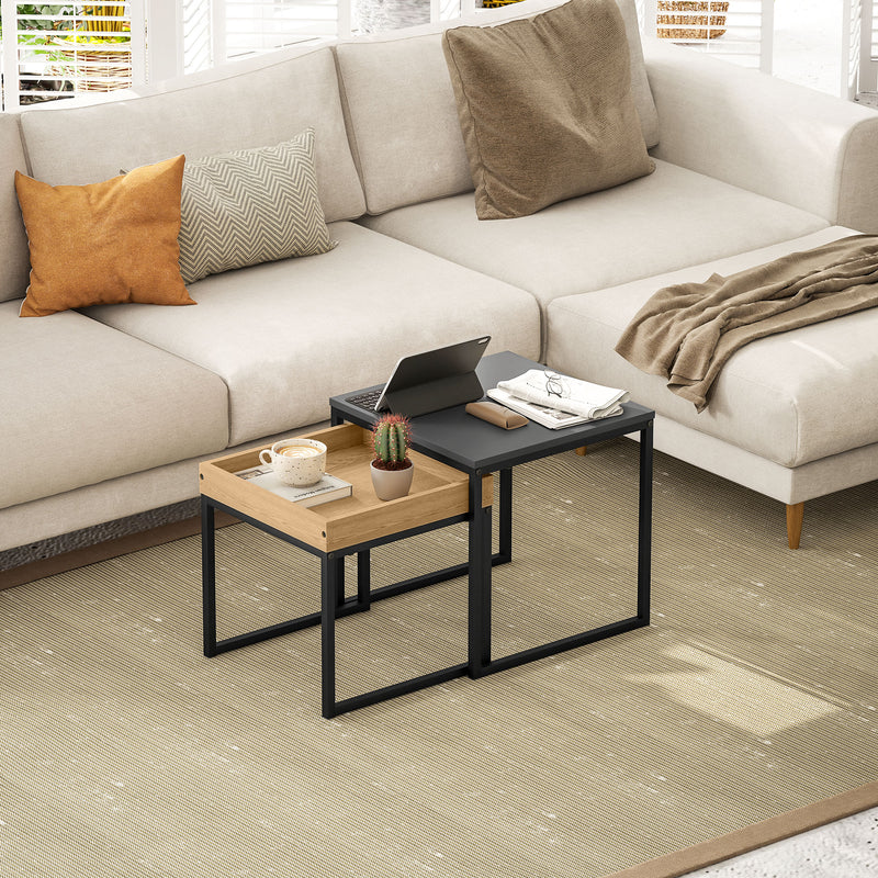 HOMCOM Modern Coffee Table Set Square Nest of Tables for Small Space