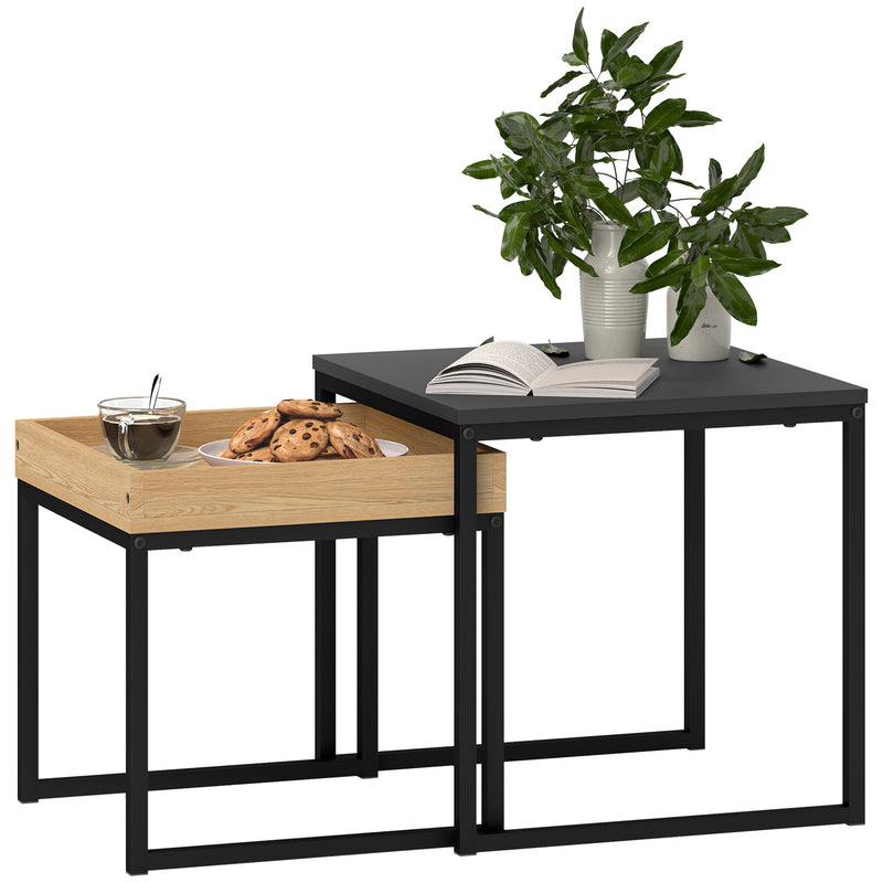 HOMCOM Modern Coffee Table Set Square Nest of Tables for Small Space