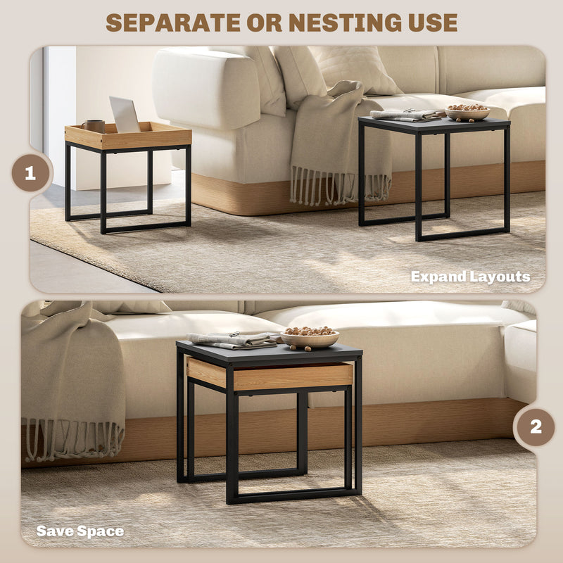 HOMCOM Modern Coffee Table Set Square Nest of Tables for Small Space