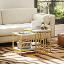 HOMCOM Modern Coffee Table Set Of Two W/ Steel Frame Marble-Effect Gold Tone