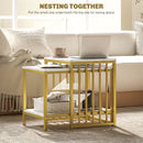 HOMCOM Modern Coffee Table Set Of Two W/ Steel Frame Marble-Effect Gold Tone