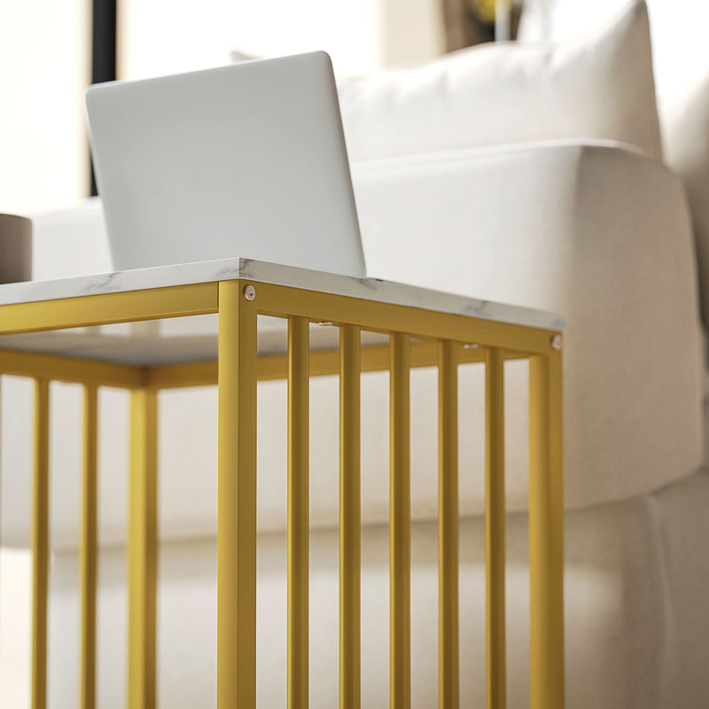 HOMCOM Modern Coffee Table Set Of Two W/ Steel Frame Marble-Effect Gold Tone
