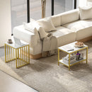 HOMCOM Modern Coffee Table Set Of Two W/ Steel Frame Marble-Effect Gold Tone