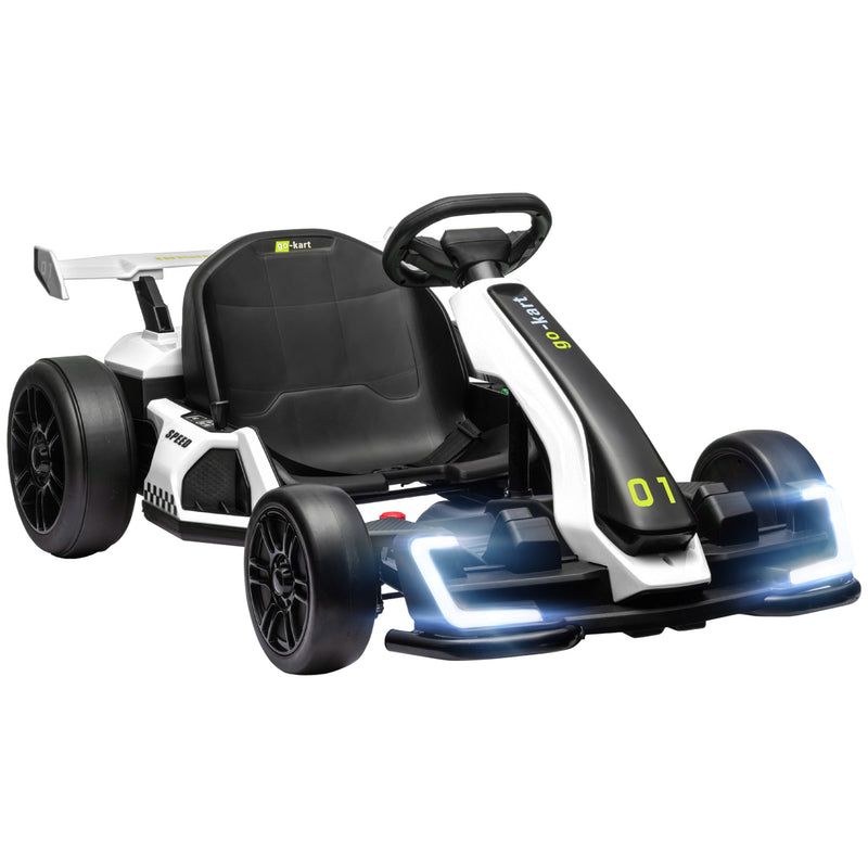 HOMCOM 24V White Electric Go Kart For Kids With Adjustable Seat