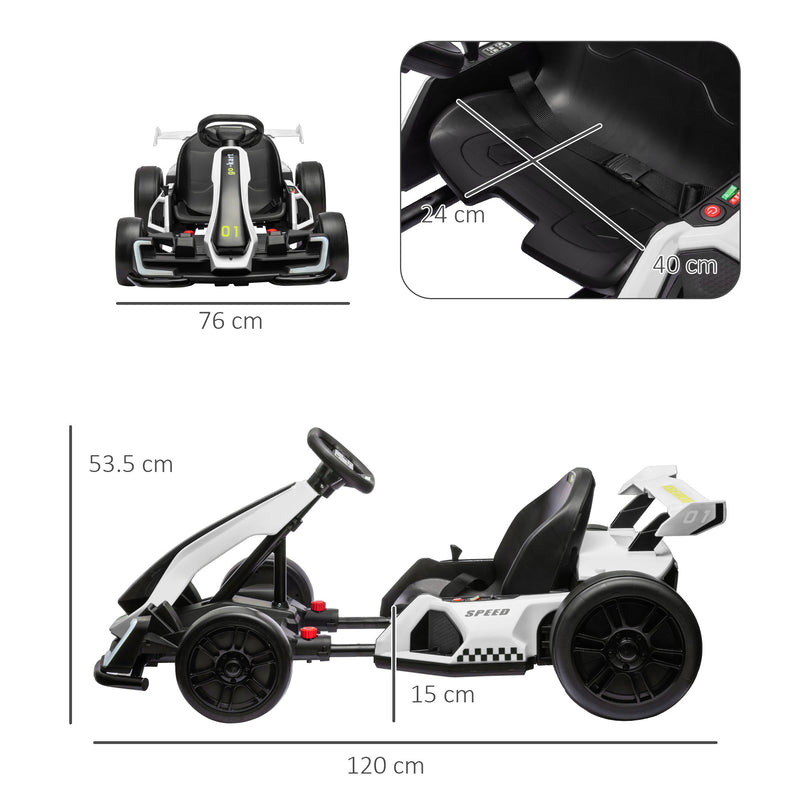 HOMCOM 24V White Electric Go Kart For Kids With Adjustable Seat