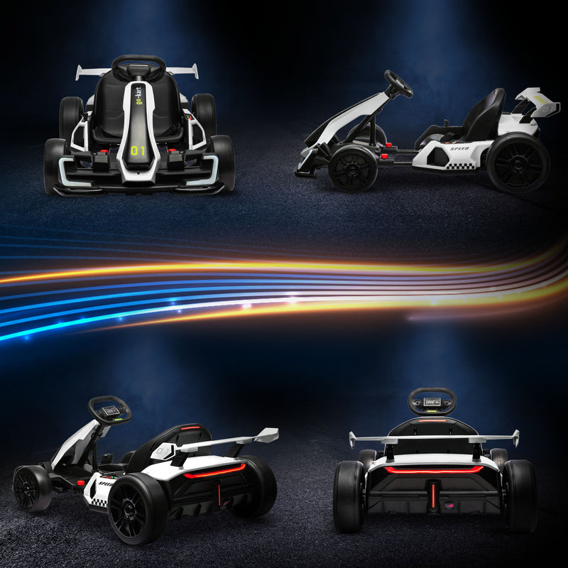 HOMCOM 24V White Electric Go Kart For Kids With Adjustable Seat