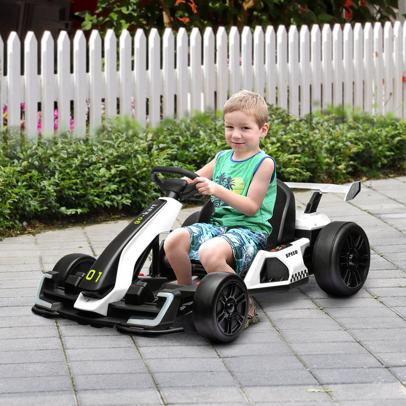 HOMCOM 24V White Electric Go Kart For Kids With Adjustable Seat