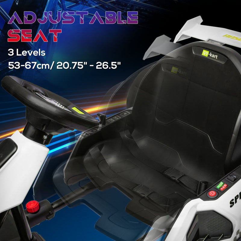 HOMCOM 24V White Electric Go Kart For Kids With Adjustable Seat