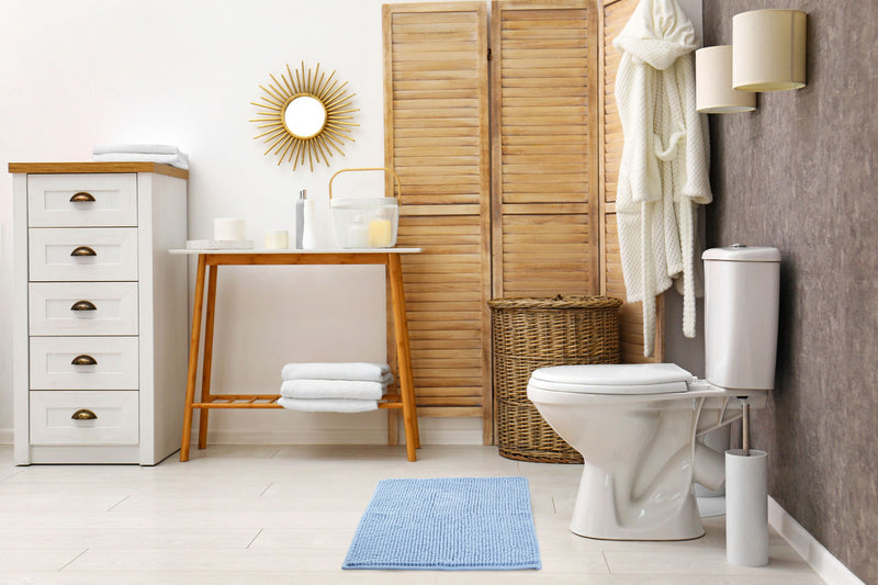 Noodle Soft Touch Non-Slip Bathroom Rug in Blue