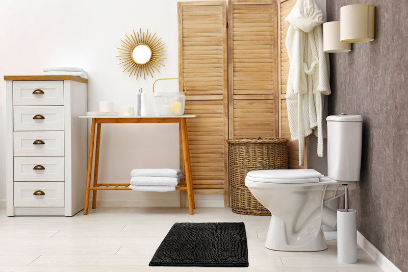 Noodle Soft Touch Non-Slip Bathroom Rug in Black