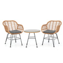 3 Piece Patio Rattan Set With 2 Cushioned Chairs And Tempered Glass Table-Gray