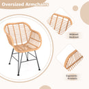 3 Piece Patio Rattan Set With 2 Cushioned Chairs And Tempered Glass Table-Gray
