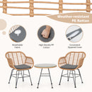 3 Piece Patio Rattan Set With 2 Cushioned Chairs And Tempered Glass Table-Gray