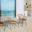 3 Piece Patio Rattan Set With 2 Cushioned Chairs And Tempered Glass Table-Gray