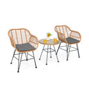 3 Piece Patio Rattan Set With 2 Cushioned Chairs And Tempered Glass Table-Gray