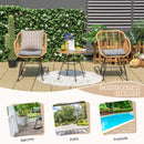 3 Piece Patio Rattan Set With 2 Cushioned Chairs And Tempered Glass Table-Gray