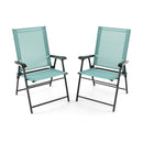 Set Of 2 Folding Garden Chairs With Armrests For Yard Lawn Poolside-Green